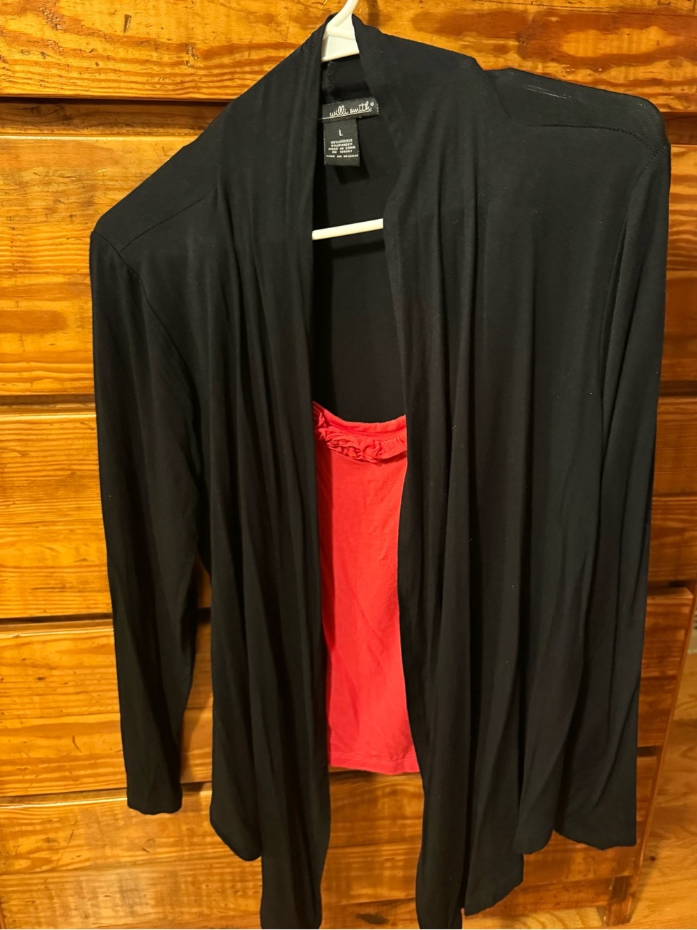 Willi Smith Black Open Front Cardigan with Red Tank